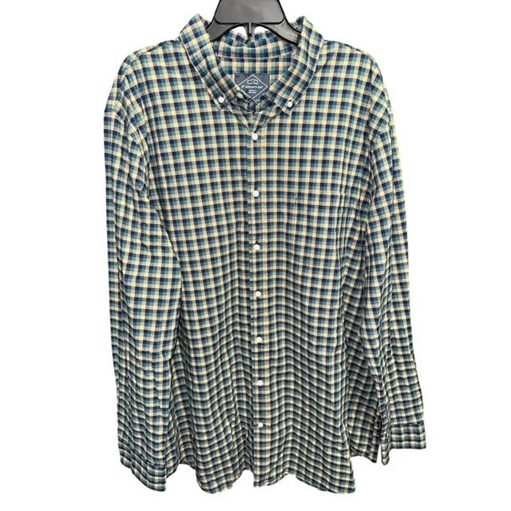St Johns Bay 2XLT Shirt Green Check Comfort Stretch Classic Fit Pocket 2XL Tall
